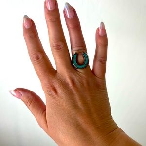 Coach western Horse shoe Turquoise sterling silver ring size 7.5